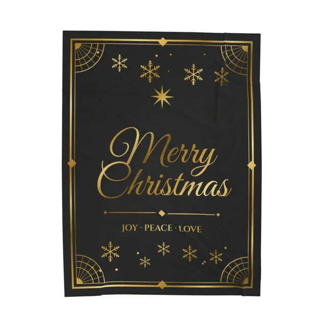 Black and Gold Merry Christmas Throw Blanket