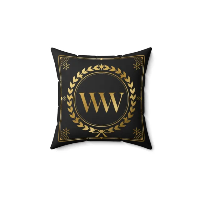 WW Monogram Black and Gold Christmas Pillow